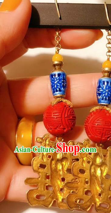 Chinese National Wedding Blueing Earrings Traditional Jewelry Handmade Carved Lacquerware Ear Accessories