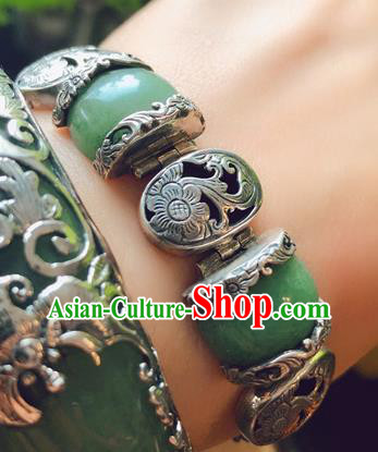 China Traditional Aventurine Bracelet Accessories Handmade National Silver Carving Bangle