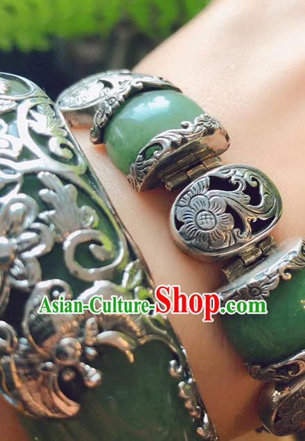 China Traditional Aventurine Bracelet Accessories Handmade National Silver Carving Bangle