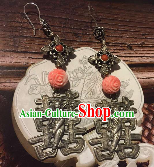 Chinese National Silver Earrings Traditional Jewelry Handmade Wedding Ear Accessories