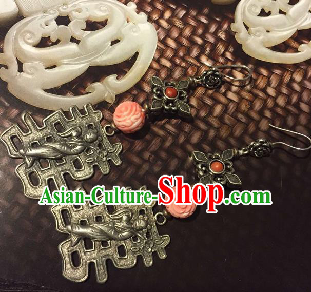 Chinese National Silver Earrings Traditional Jewelry Handmade Wedding Ear Accessories