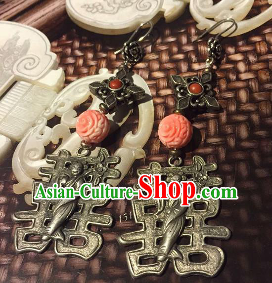 Chinese National Silver Earrings Traditional Jewelry Handmade Wedding Ear Accessories