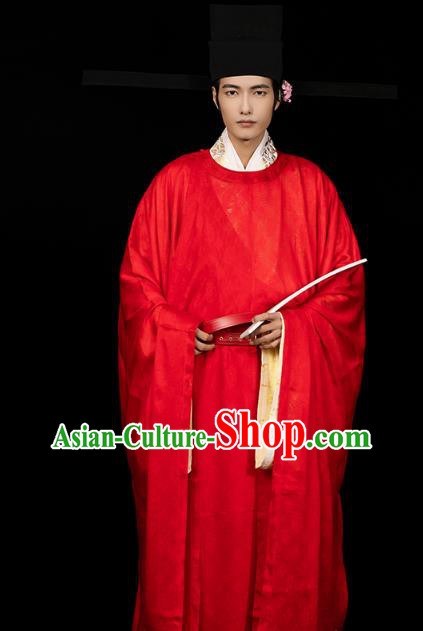 Ancient China Song Dynasty Official Red Hanfu Clothing Traditional Wedding Apparels for Men