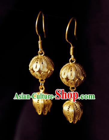 Chinese Traditional Qing Dynasty Palace Golden Earrings Accessories Ancient Court Empress Ear Jewelry