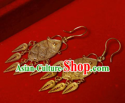 Chinese Ancient Queen Tassel Ear Jewelry Traditional Hanfu Golden Earrings Accessories