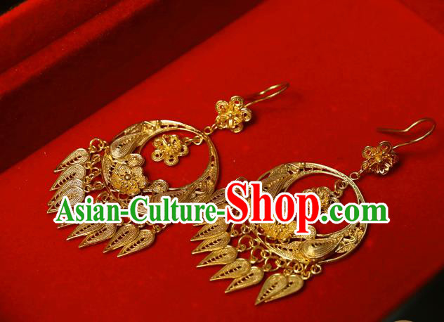 Chinese Ancient Empress Ear Jewelry Traditional Hanfu Golden Plum Blossom Earrings Accessories
