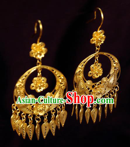 Chinese Ancient Empress Ear Jewelry Traditional Hanfu Golden Plum Blossom Earrings Accessories