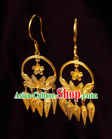 Chinese Traditional Hanfu Golden Lotus Earrings Accessories Ancient Empress Ear Jewelry