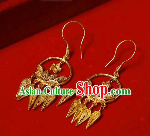 Chinese Traditional Hanfu Golden Lotus Earrings Accessories Ancient Empress Ear Jewelry