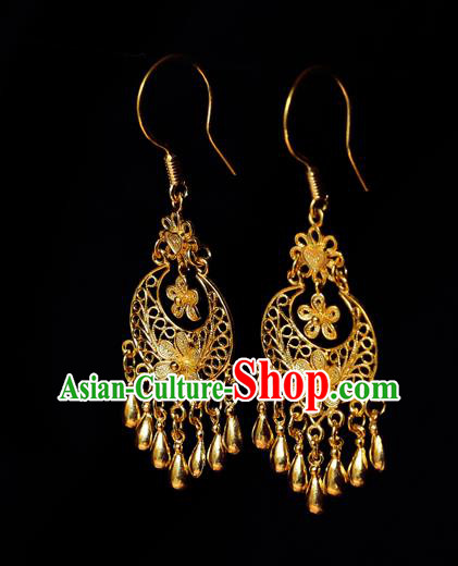 Chinese Traditional Earrings Accessories Ancient Empress Golden Flowers Ear Jewelry
