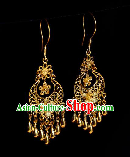 Chinese Traditional Earrings Accessories Ancient Empress Golden Flowers Ear Jewelry