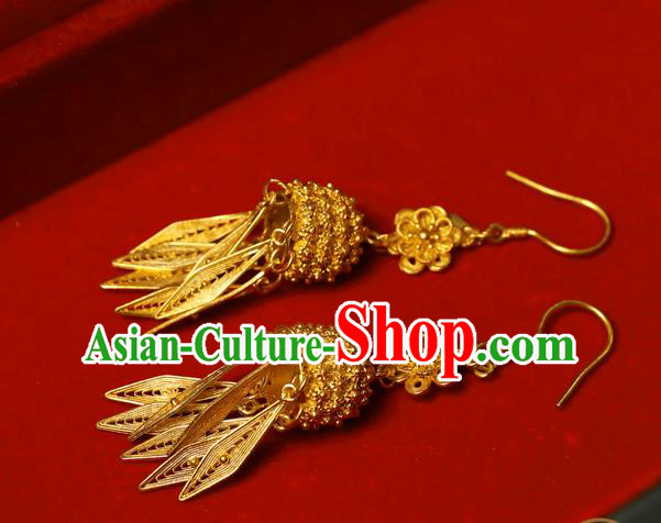 Chinese Ancient Empress Golden Ear Jewelry Traditional Ming Dynasty Earrings Accessories