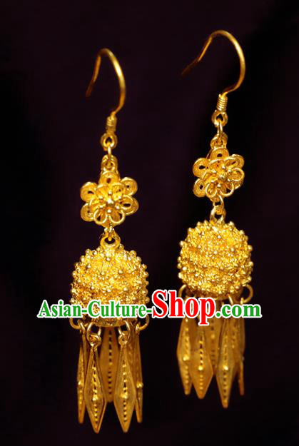 Chinese Ancient Empress Golden Ear Jewelry Traditional Ming Dynasty Earrings Accessories