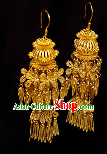 Chinese Ancient Empress Golden Lantern Ear Jewelry Traditional Ming Dynasty Court Earrings Accessories