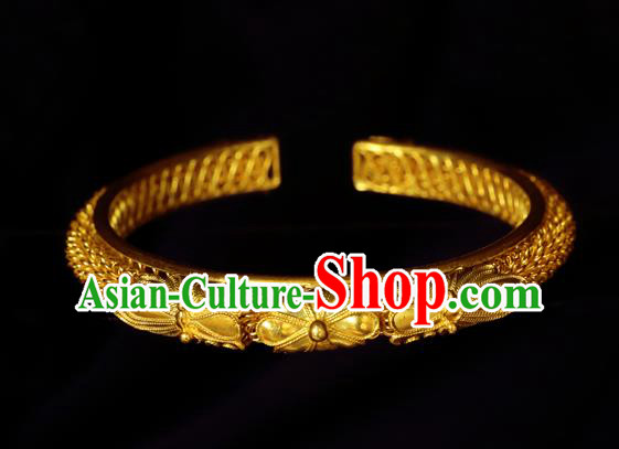 Handmade Chinese Traditional Qing Dynasty Palace Bangle Jewelry Golden Bracelet Accessories