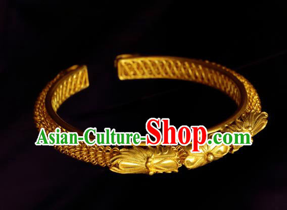 Handmade Chinese Traditional Qing Dynasty Palace Bangle Jewelry Golden Bracelet Accessories