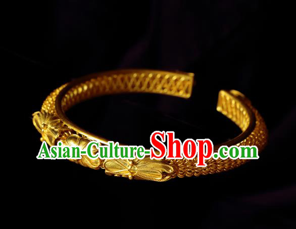 Handmade Chinese Traditional Qing Dynasty Palace Bangle Jewelry Golden Bracelet Accessories