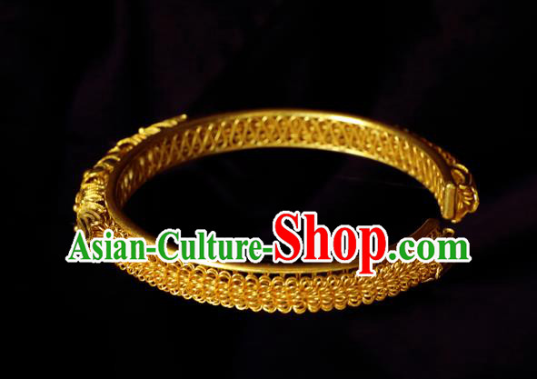 Handmade Chinese Traditional Qing Dynasty Palace Bangle Jewelry Golden Bracelet Accessories