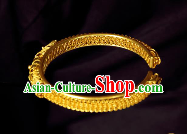 Handmade Chinese Traditional Qing Dynasty Palace Bangle Jewelry Golden Bracelet Accessories