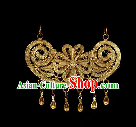 China Traditional Hanfu Tassel Necklace Accessories Ancient Princess Golden Plum Blossom Necklet Pendant
