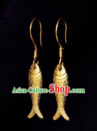 Chinese Traditional Hanfu Golden Carp Earrings Accessories Ancient Princess Silver Ear Jewelry
