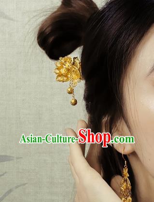 China Traditional Cheongsam Hair Accessories Handmade Golden Peacock Tassel Hairpin
