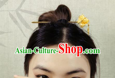 China Handmade Golden Lotus Tassel Hairpin Traditional Cheongsam Hair Accessories