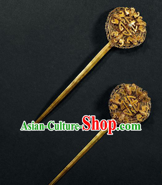 China Traditional Handmade Filigree Bat Hairpin Ancient Queen Hair Accessories Qing Dynasty Empress Hair Stick