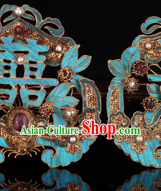 China Ancient Qing Dynasty Empress Hairpin Traditional Handmade Wedding Gems Hair Crown