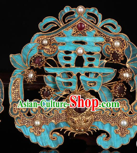 China Ancient Qing Dynasty Empress Hairpin Traditional Handmade Wedding Gems Hair Crown