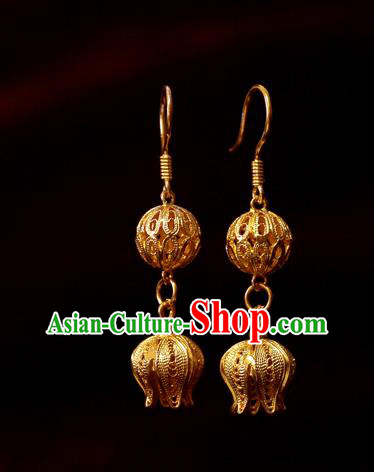 Chinese Traditional Cheongsam Golden Earrings Jewelry National Wedding Ear Accessories