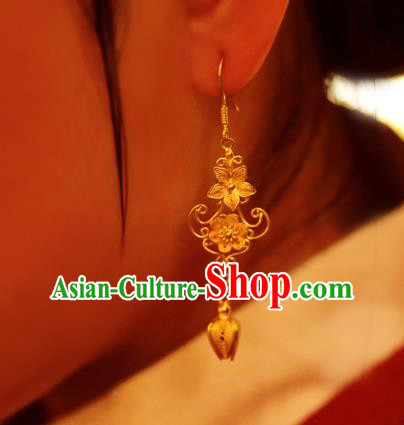 Chinese National Wedding Golden Pulm Blossom Ear Accessories Traditional Cheongsam Earrings Jewelry