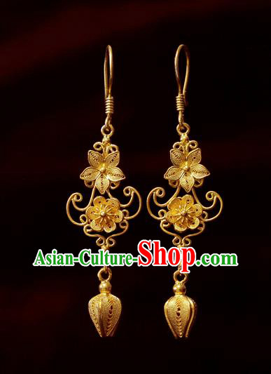 Chinese National Wedding Golden Pulm Blossom Ear Accessories Traditional Cheongsam Earrings Jewelry