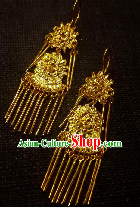 Chinese Qing Dynasty Golden Ear Accessories Traditional Cheongsam Earrings National Wedding Jewelry