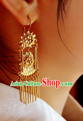 Chinese Qing Dynasty Golden Ear Accessories Traditional Cheongsam Earrings National Wedding Jewelry