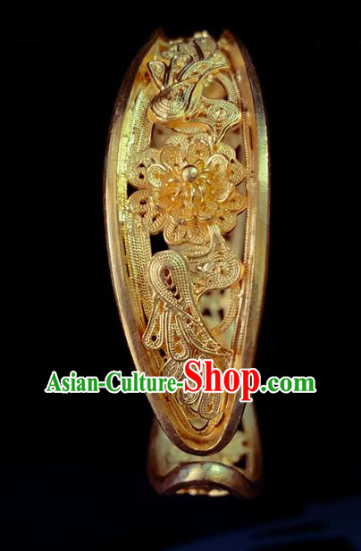 Handmade Chinese Silver Bracelet Accessories Traditional Wedding Golden Bangle Jewelry