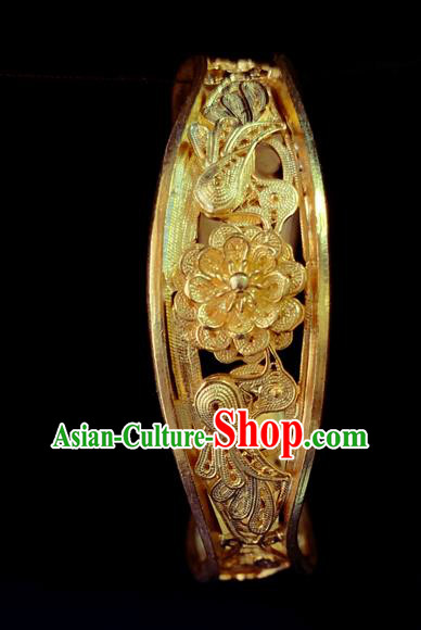 Handmade Chinese Silver Bracelet Accessories Traditional Wedding Golden Bangle Jewelry