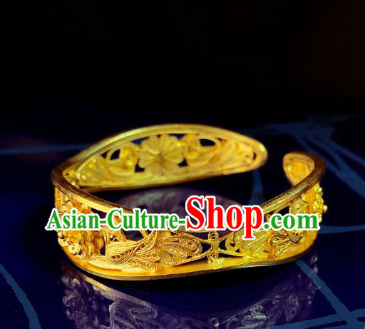 Handmade Chinese Silver Bracelet Accessories Traditional Wedding Golden Bangle Jewelry