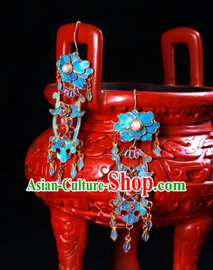 Chinese National Blueing Earrings Jewelry Ancient Qing Dynasty Imperial Consort Pearls Ear Accessories