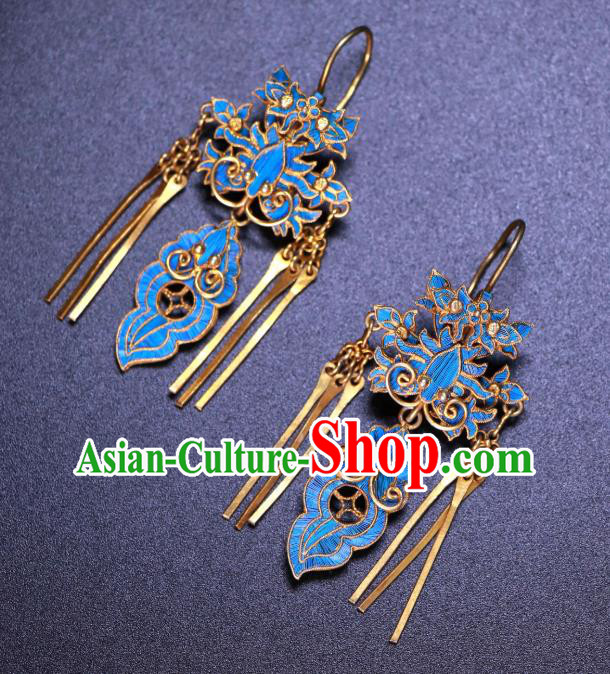 Chinese Ancient Qing Dynasty Empress Ear Accessories Classical Cloisonne Butterfly Earrings Jewelry