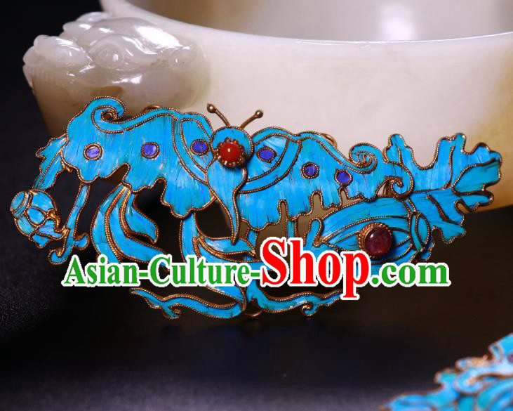 China Traditional Handmade Garnet Hair Stick Ancient Qing Dynasty Empress Butterfly Hairpin