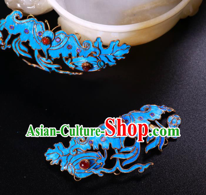 China Traditional Handmade Garnet Hair Stick Ancient Qing Dynasty Empress Butterfly Hairpin