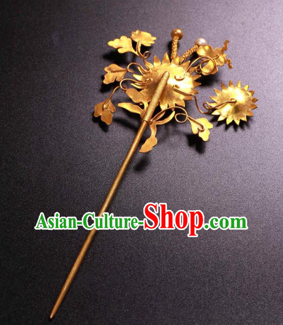China Traditional Handmade Pearls Hair Stick Ancient Qing Dynasty Empress Blueing Chrysanthemum Hairpin