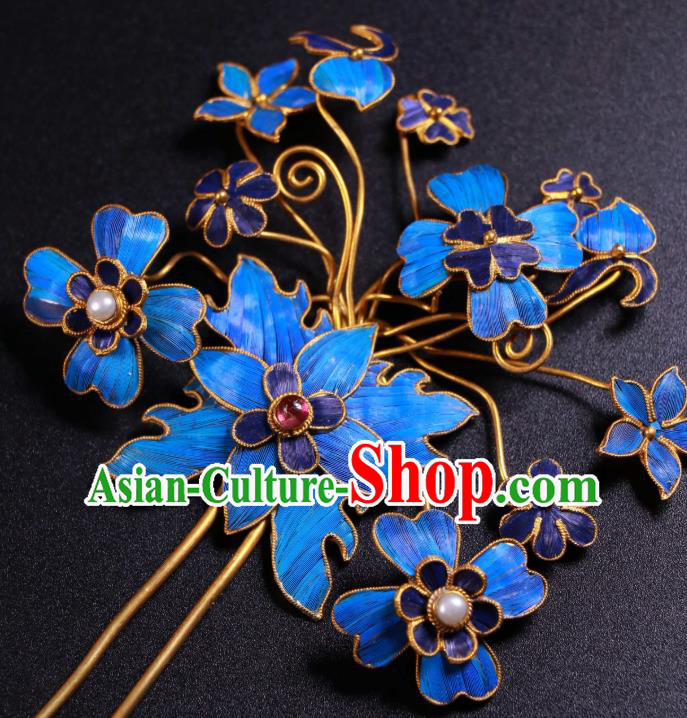 China Ancient Qing Dynasty Imperial Empress Cloisonne Hairpin Handmade Gems Hair Stick