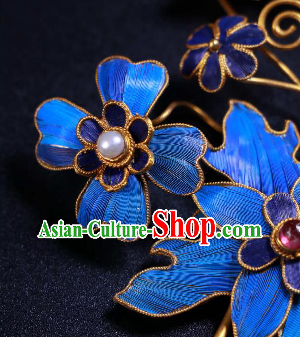 China Ancient Qing Dynasty Imperial Empress Cloisonne Hairpin Handmade Gems Hair Stick