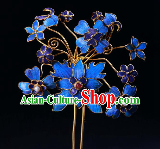 China Ancient Qing Dynasty Imperial Empress Cloisonne Hairpin Handmade Gems Hair Stick