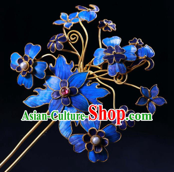 China Ancient Qing Dynasty Imperial Empress Cloisonne Hairpin Handmade Gems Hair Stick