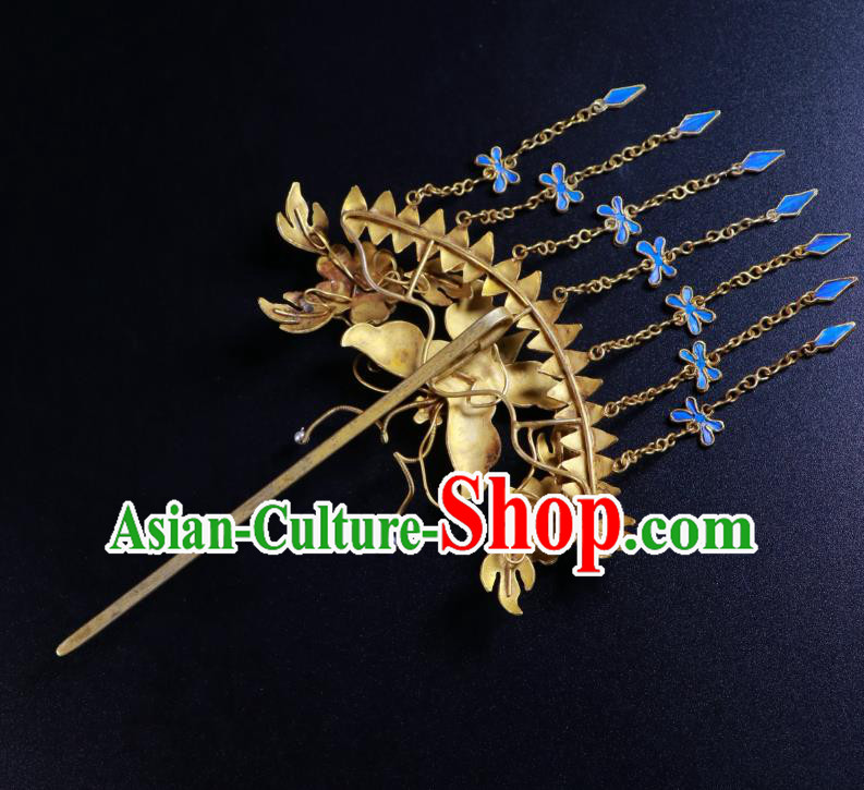 China Qing Dynasty Pearls Hairpin Handmade Ancient Imperial Consort Blueing Tassel Hair Stick