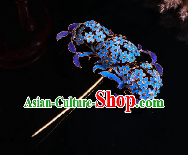 China Ancient Imperial Consort Pearls Hair Stick Handmade Qing Dynasty Court Blueing Hydrangea Hairpin