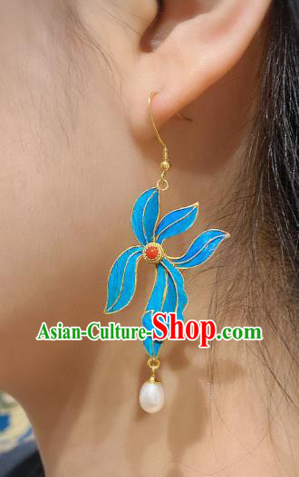 Chinese Classical Orchids Earrings Wedding Jewelry Ancient Qing Dynasty Imperial Consort Pearl Ear Accessories